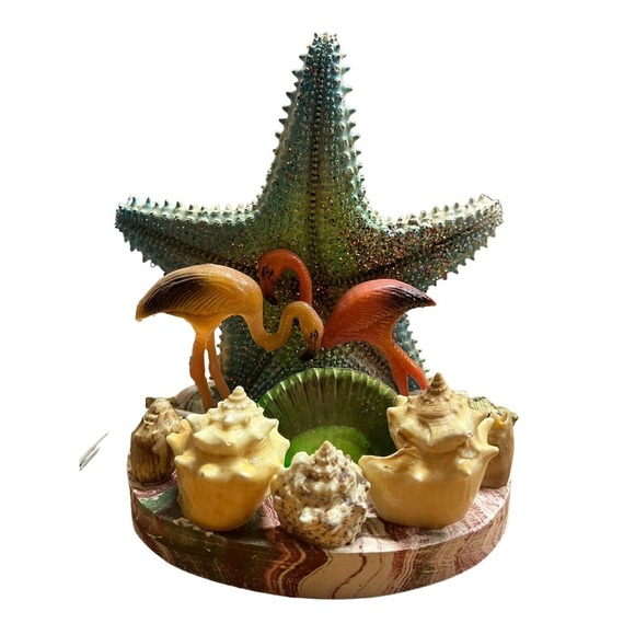 Unique MCM Kitsch Flamingo and Starfish Lamp Blue & Green Glitter Super Cute! - Picture 6 of 6